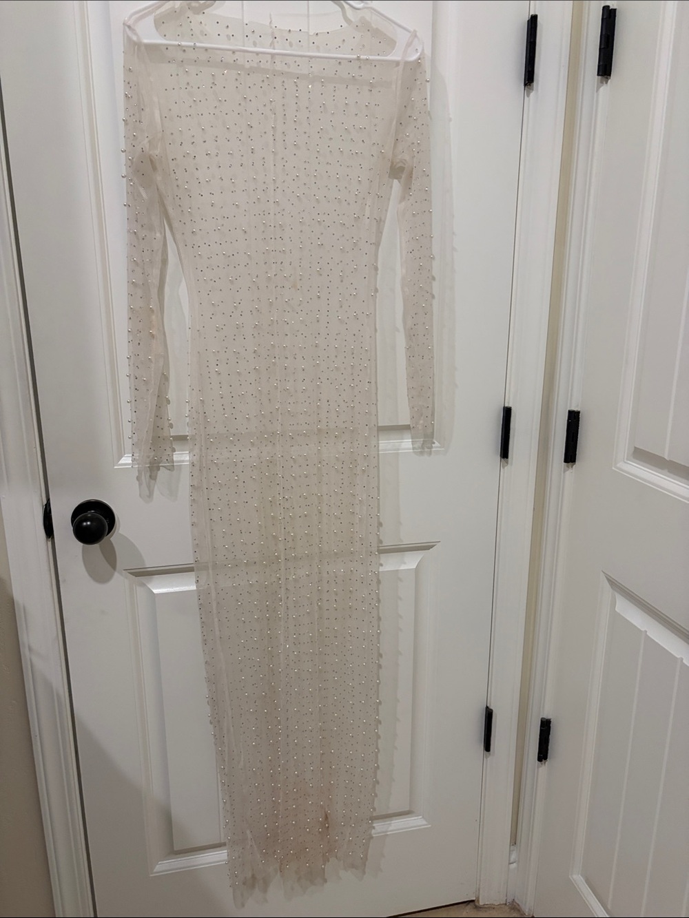 Nasty Gal Ivory Sheer Beaded Long Sleeve Maxi Dress